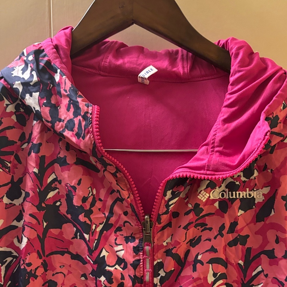 Columbia Kids Reversible Windbreaker Jacket Pink Floral Print XL 18/20 - Picture 4 of 8
